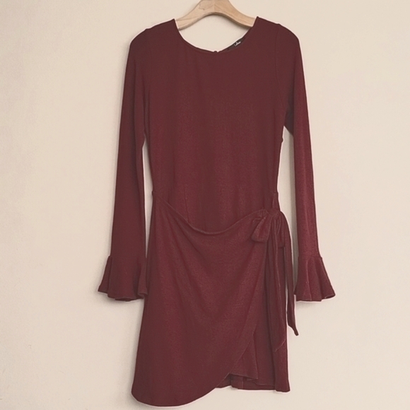 NWOT Lulus Favorite Tune Burgundy Faux Wrap Sweater Dress Size M - Picture 5 of 11